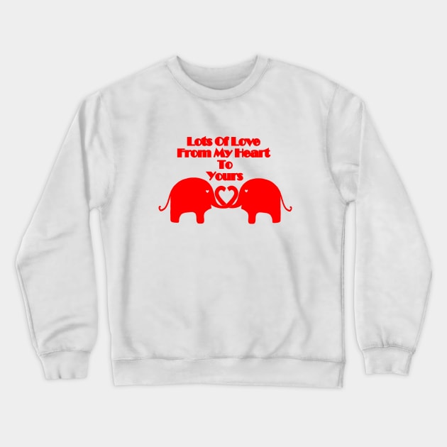 HAPPY Valentines Day Red Elephants Joined At The Trunk Typography Crewneck Sweatshirt by SartorisArt1